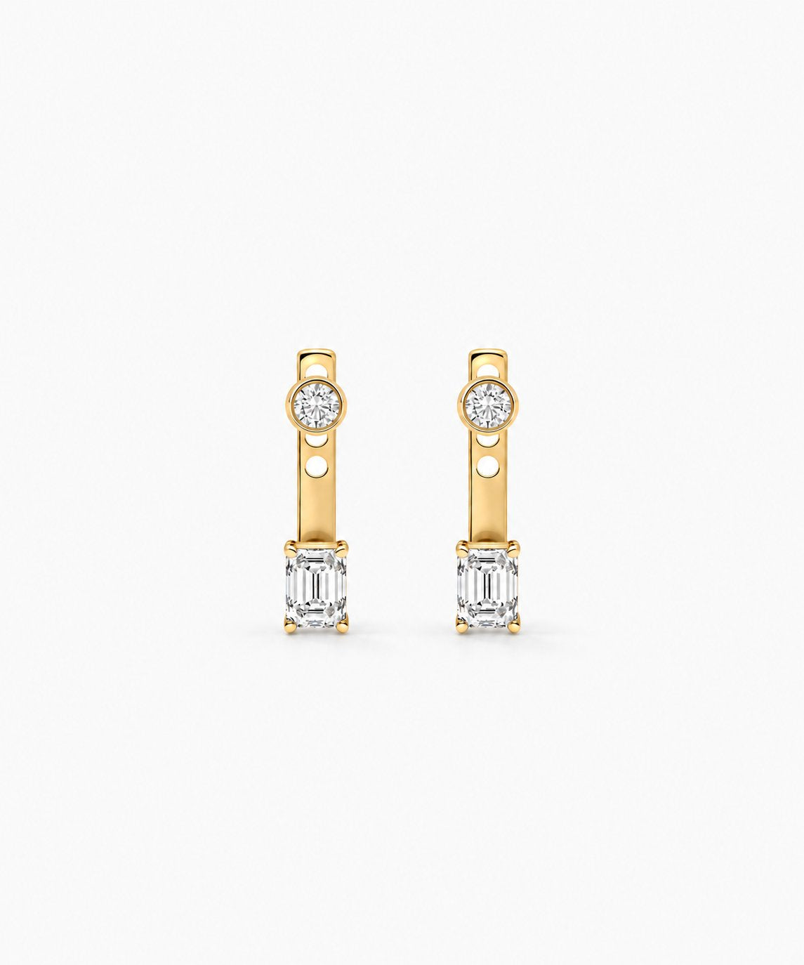 Clara Emerald-Cut Jacket Earrings — Yellow Gold on white background