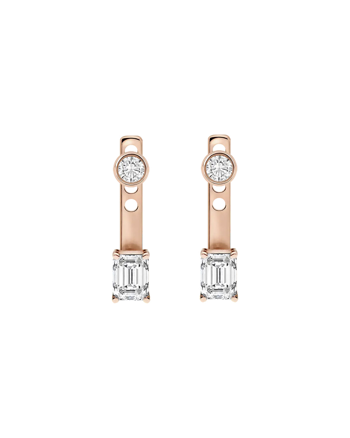Clara Emerald-Cut Jacket Earrings in rose gold, white-background product view
