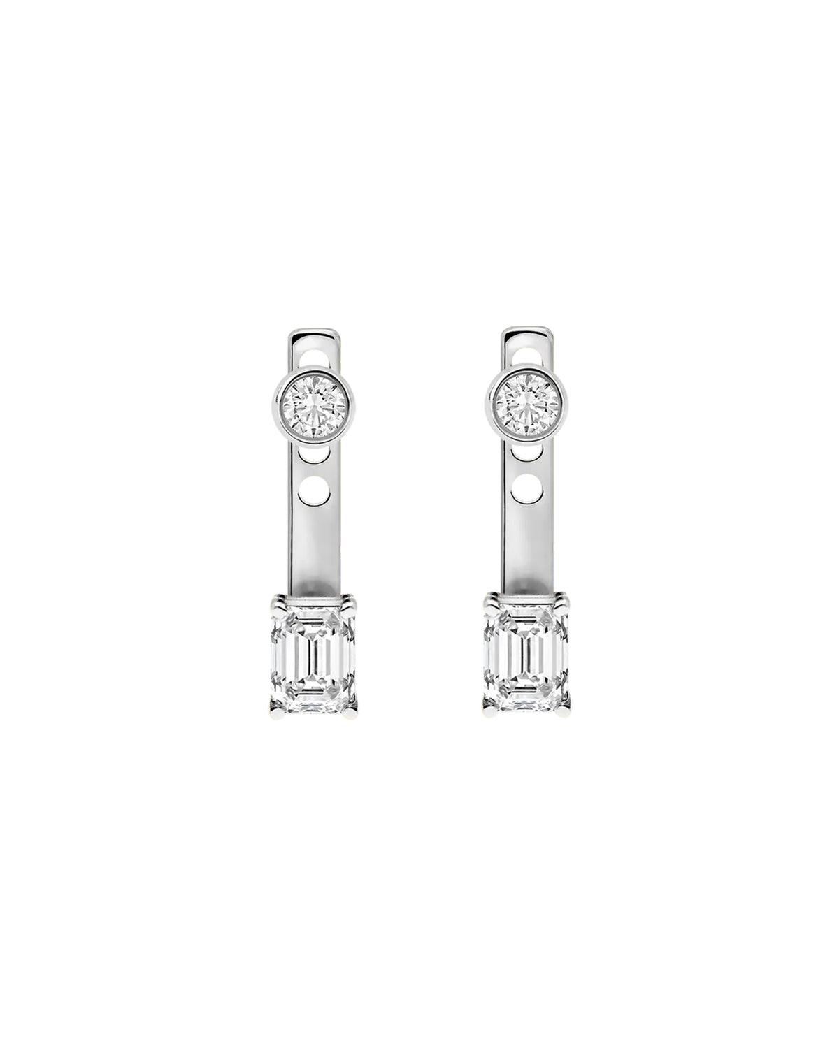 Clara Emerald-Cut Jacket Earrings in silver, white-background product view