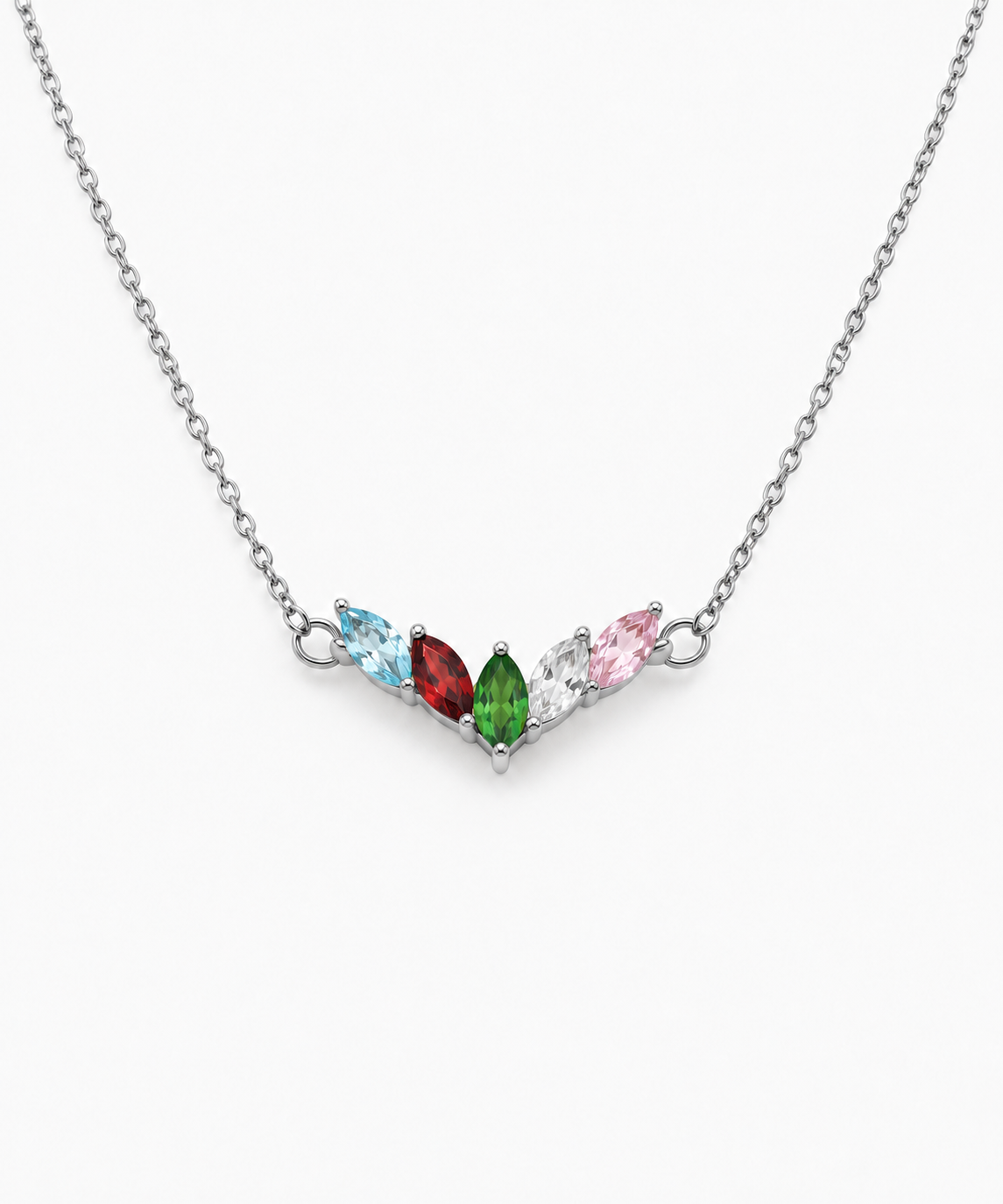 Osaka Birthstone Necklace — Silver on white background
