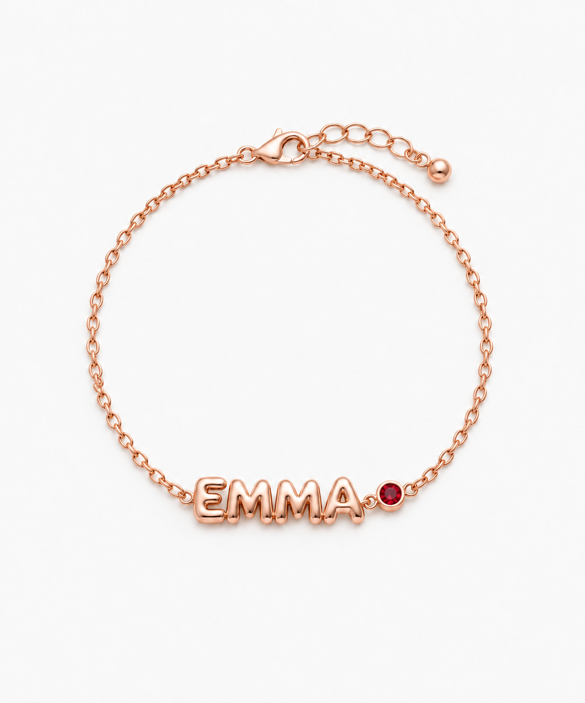Sia Bubble Engravable Birthstone Bracelet — rose gold on white/gray background