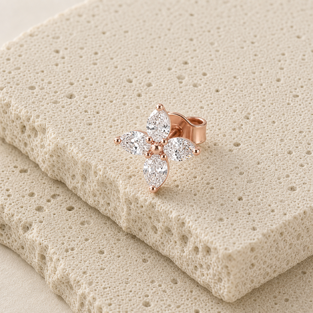 Fiora Diamond Flower Single Earring rock rose gold by SURI