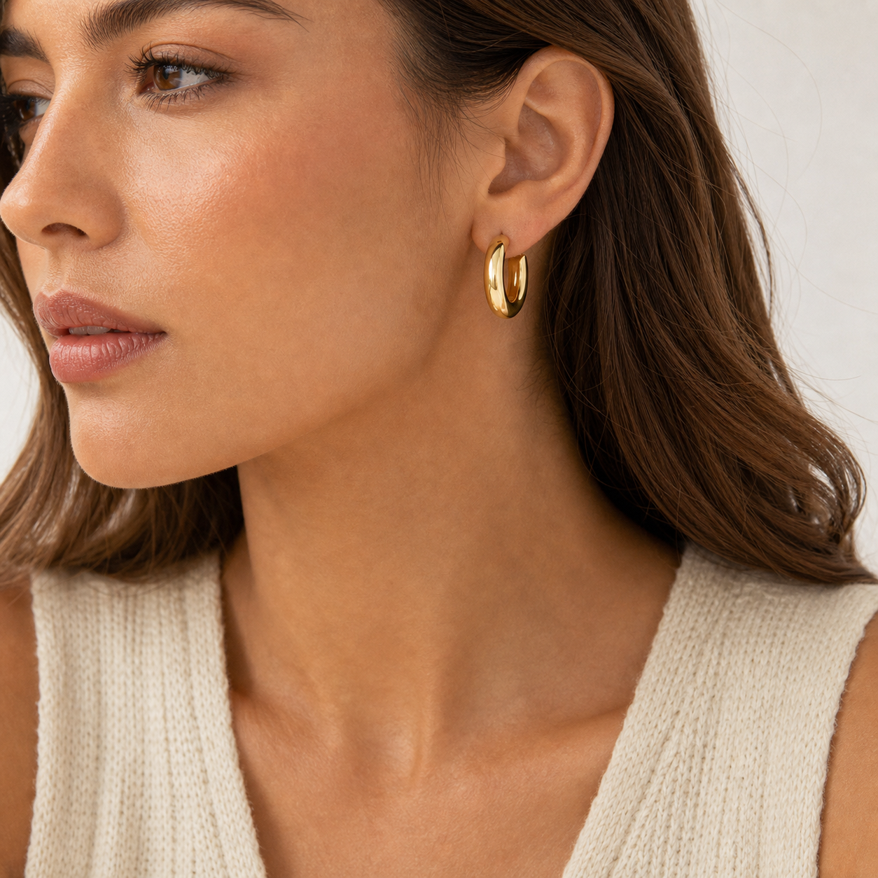Celine Dome Hoop Earrings model gold 01 by SURI