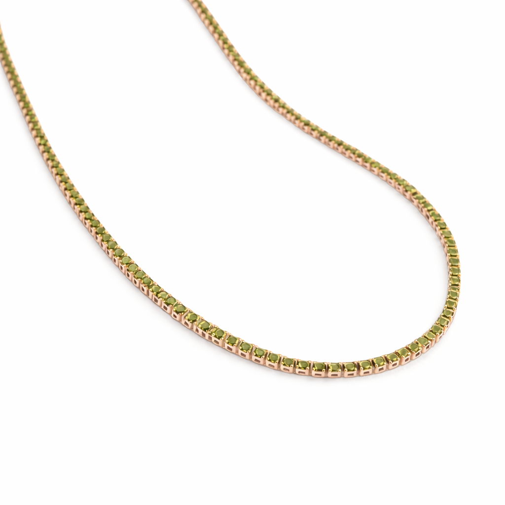 Midori Peridot Tennis Necklace layering detail by SURI