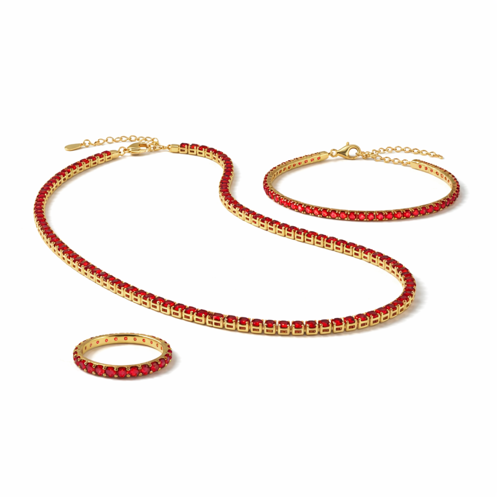 Sakura Ruby Tennis Trio Set in 10K yellow gold