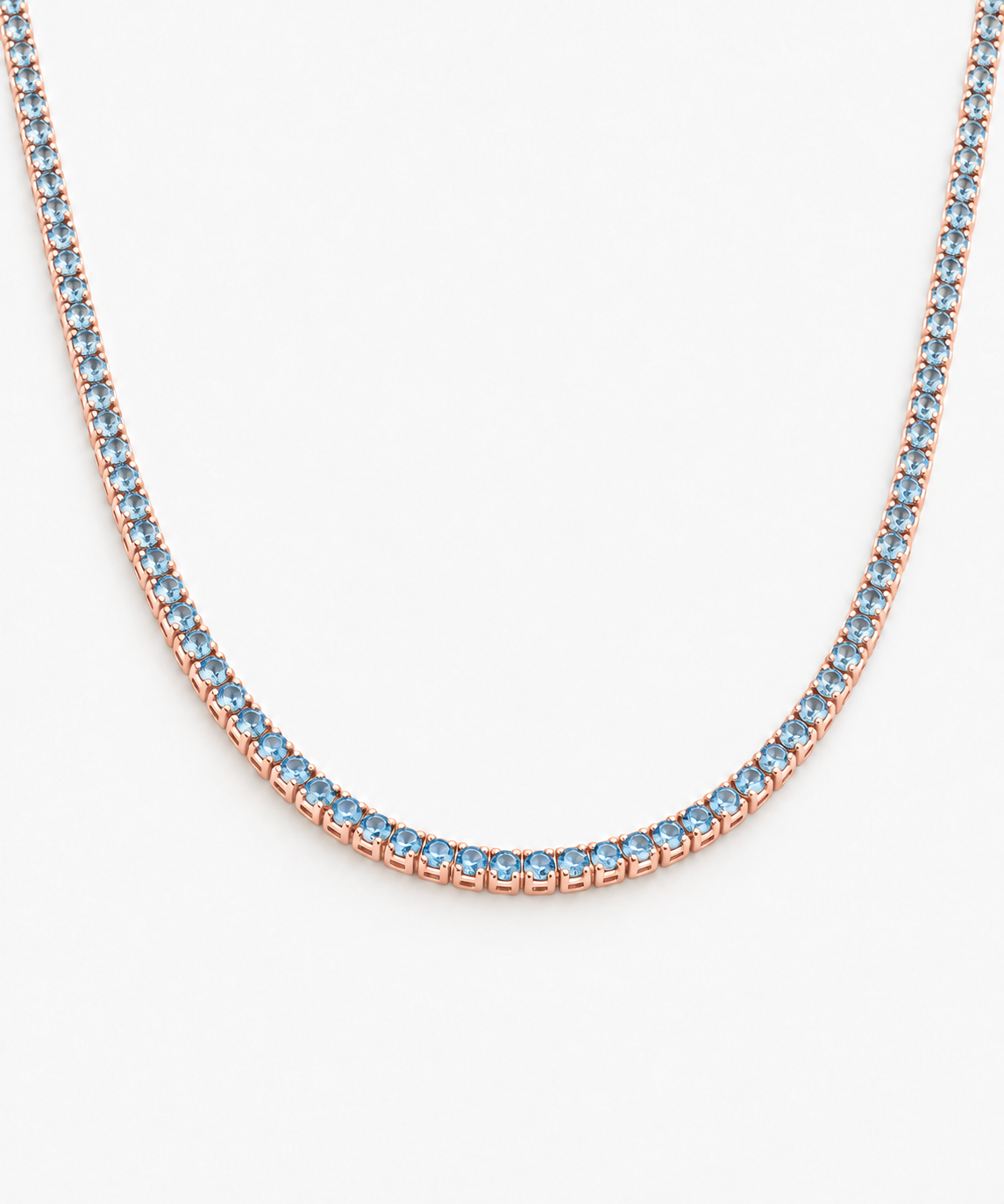 Serafina Aquamarine Tennis Necklace — rose gold on white background