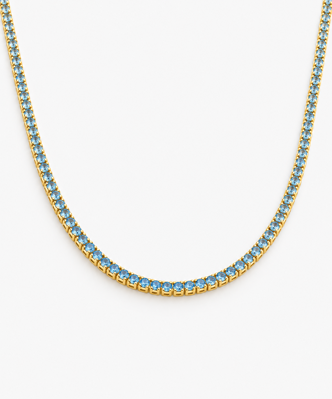Serafina Aquamarine Tennis Necklace — gold on white background