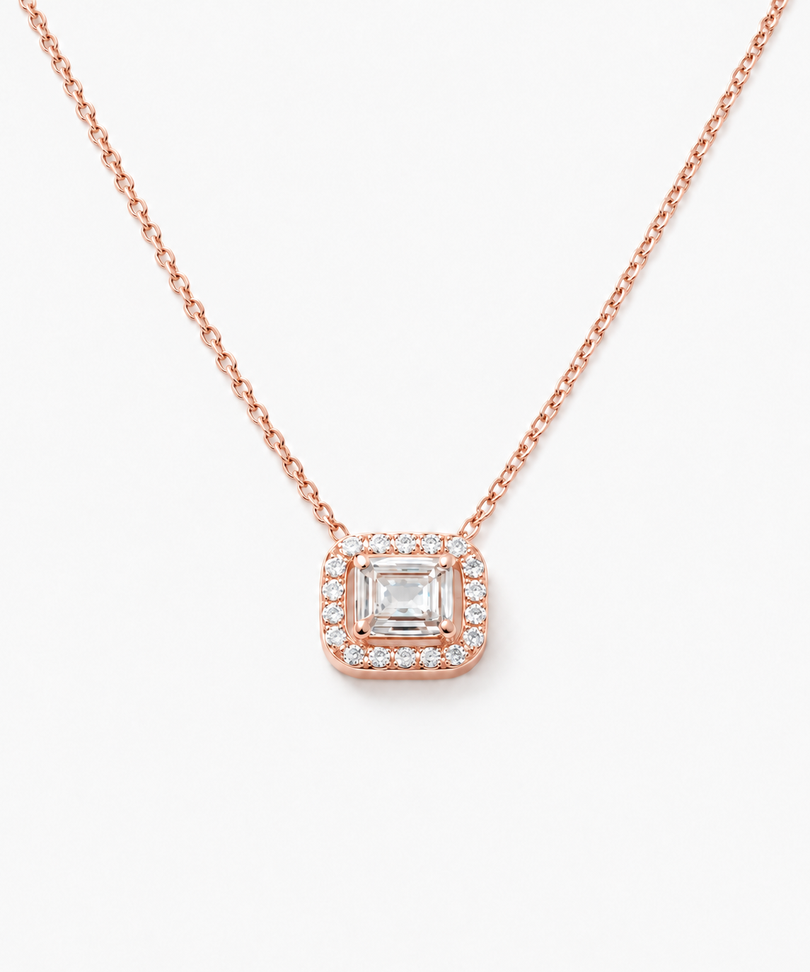 Mizu Pavé Baguette Necklace in rose gold on white background