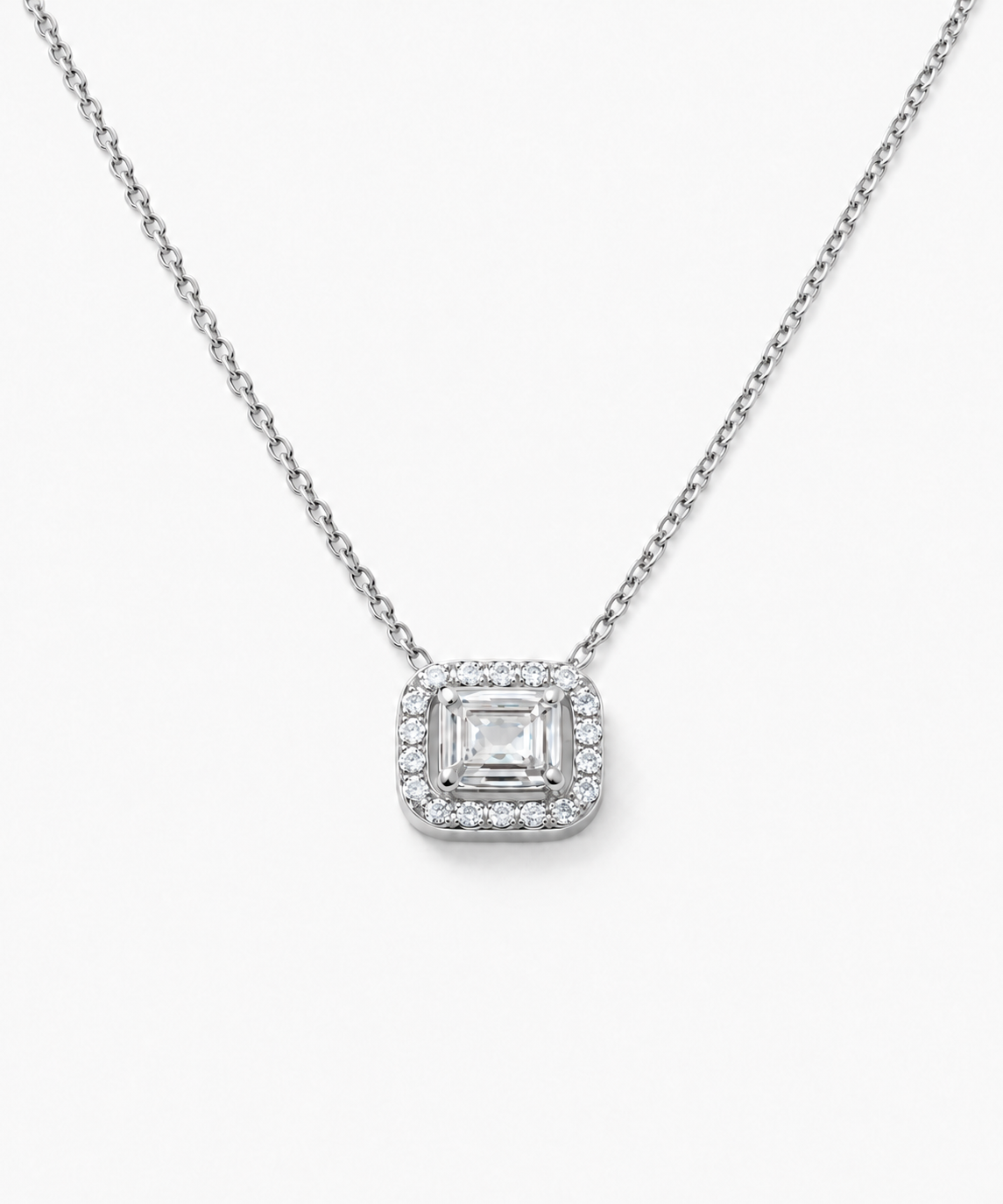 Mizu Pavé Baguette Necklace in silver on white background