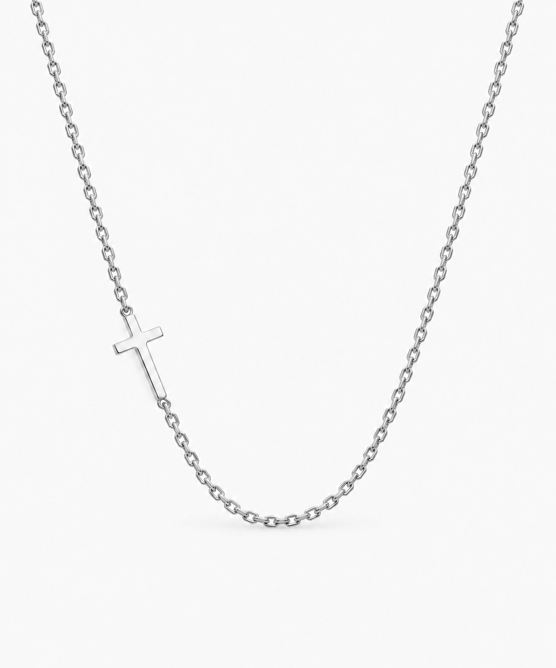 Estelle Sideways Cross Necklace — silver on white/gray background