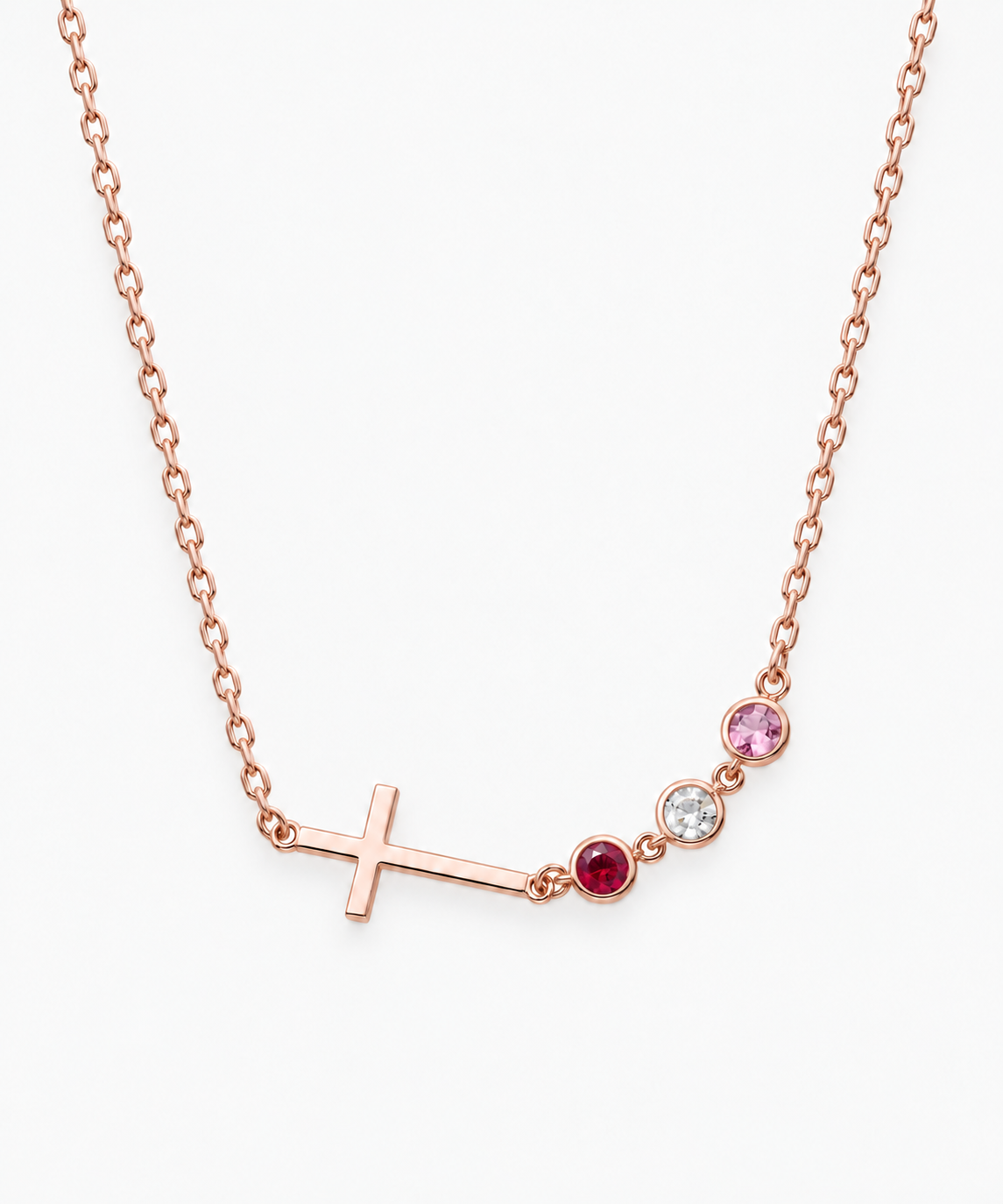 Inès Cross Birthstone Necklace — Rose Gold on white background