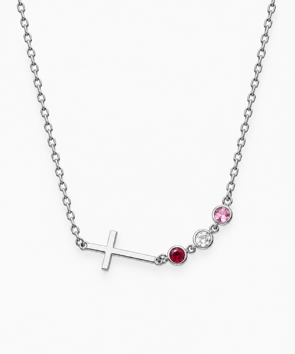 Inès Cross Birthstone Necklace — Silver on white background