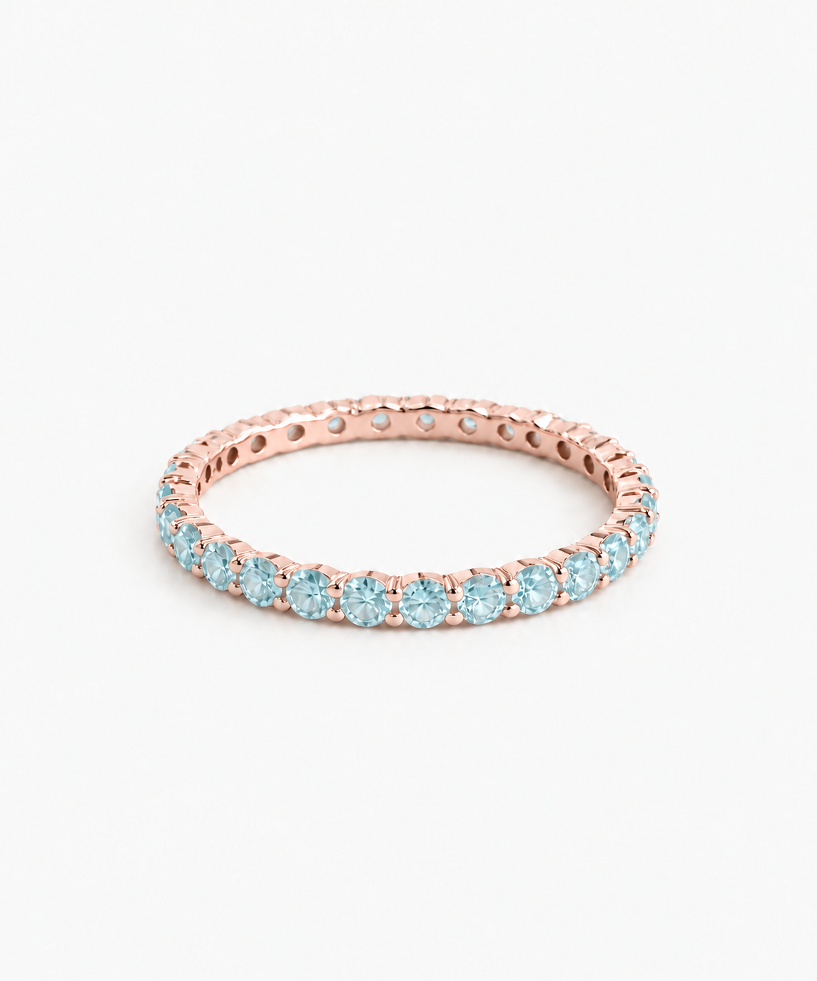 Serafina Aquamarine Birthstone Ring in rose gold on white background