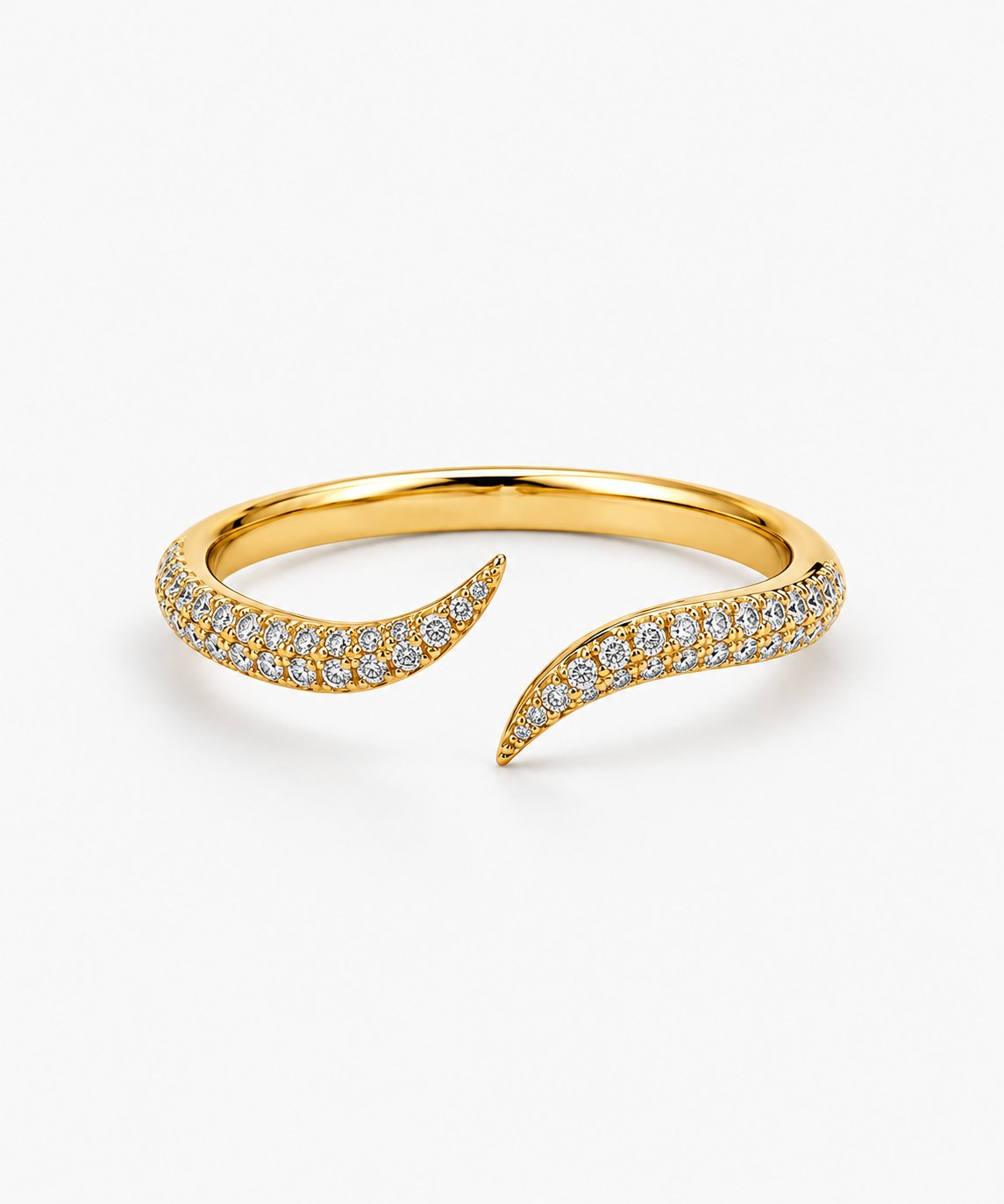 Elara Pavé Bypass Ring — Yellow Gold on white background