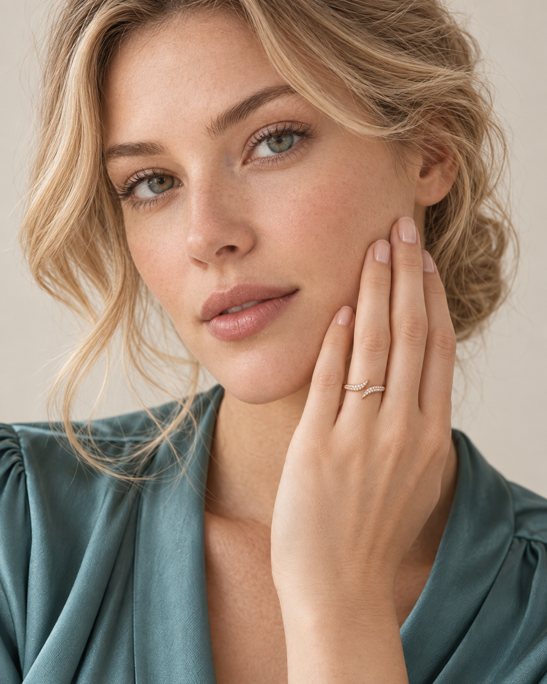 Elara Pavé Bypass Ring — rose gold model