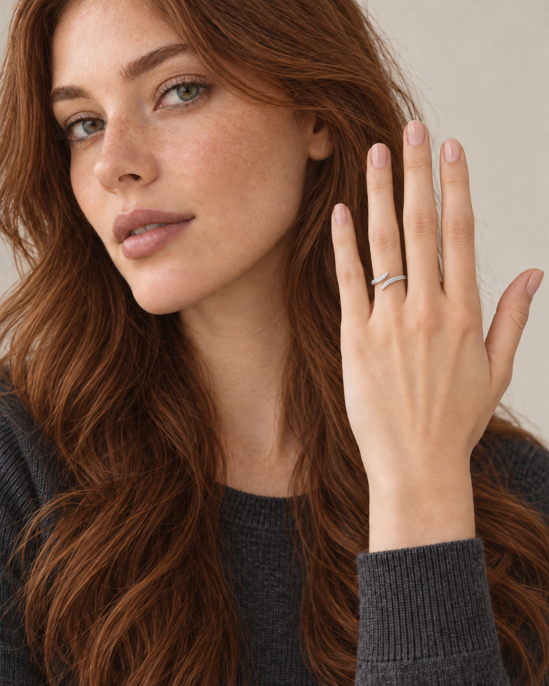 Elara Pavé Bypass Ring — silver model