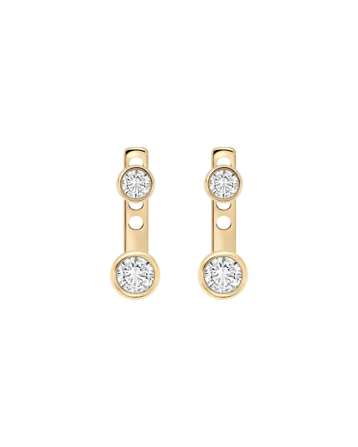 Elise Round Bezel Jacket Earrings in gold, white-background product view