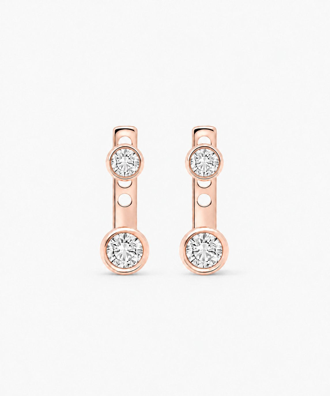 Elise Round Bezel Jacket Earrings — Rose Gold on white background