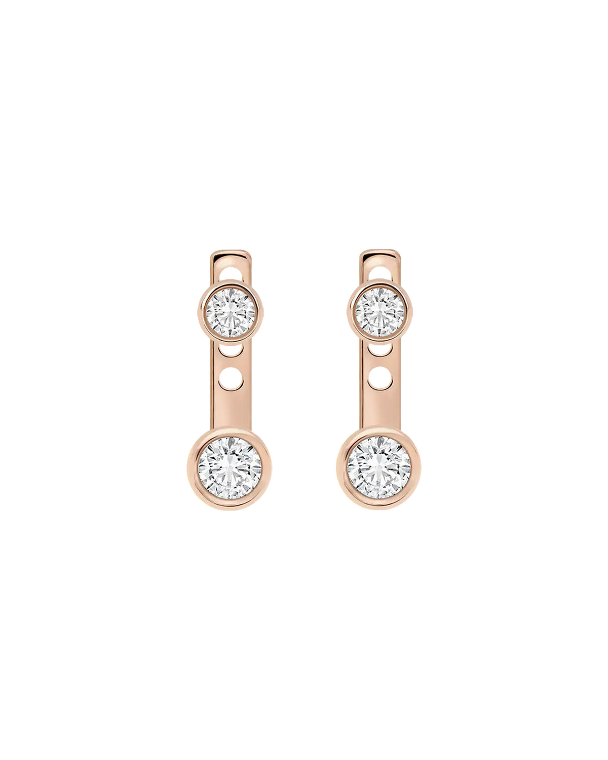 Elise Round Bezel Jacket Earrings in rose gold, white-background product view