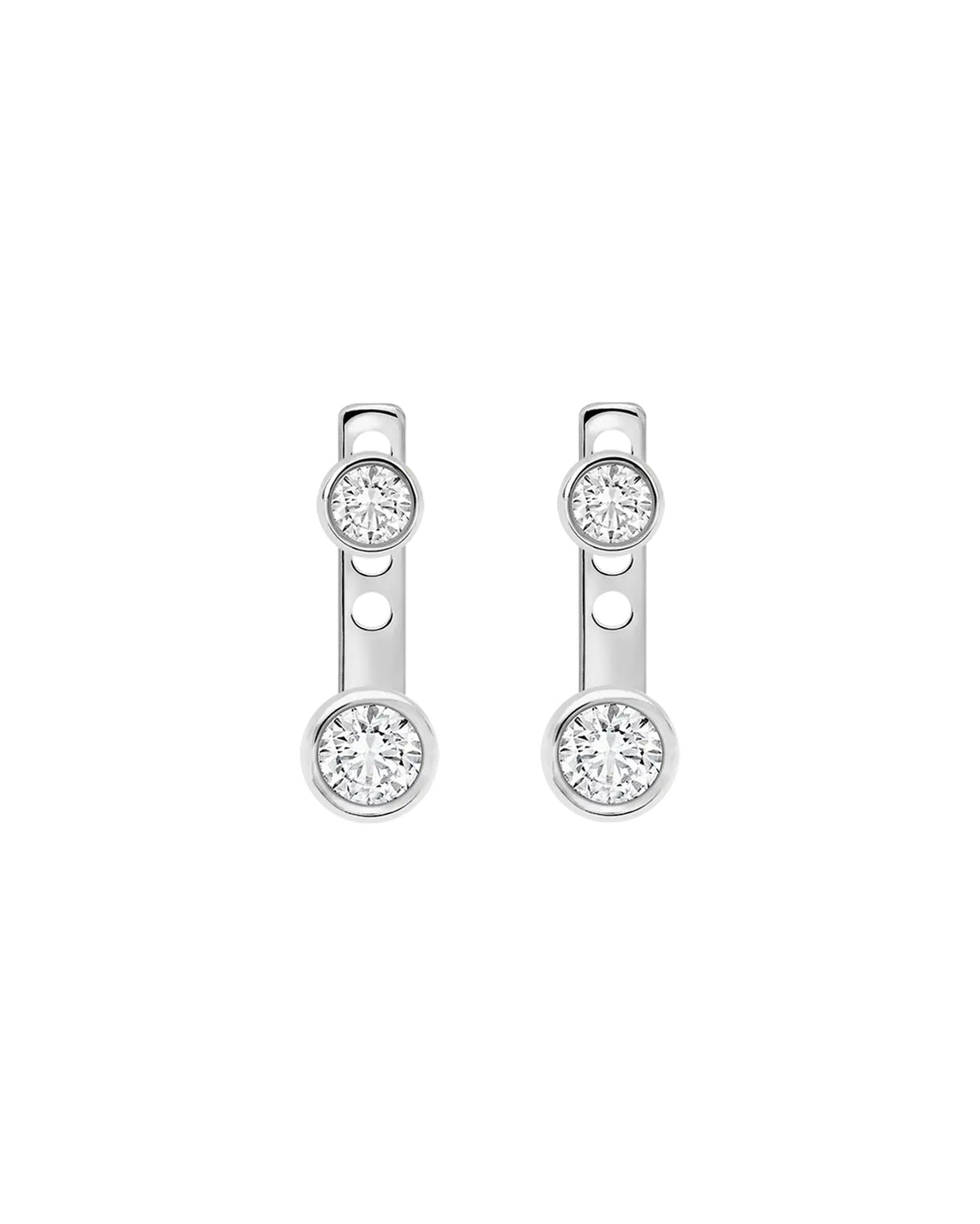 Elise Round Bezel Jacket Earrings in silver, white-background product view