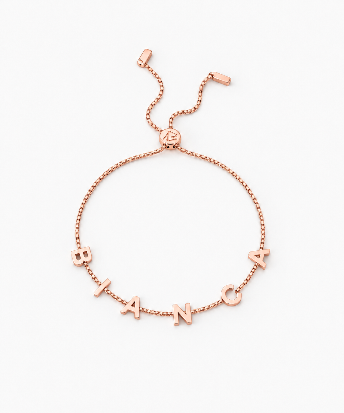 Linea Letter Bracelet in rose gold on white background