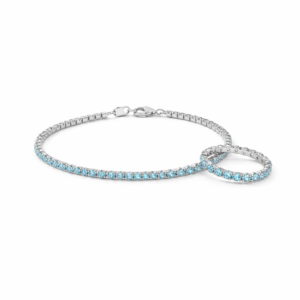 Serafina Aquamarine Tennis Duo Set Silver