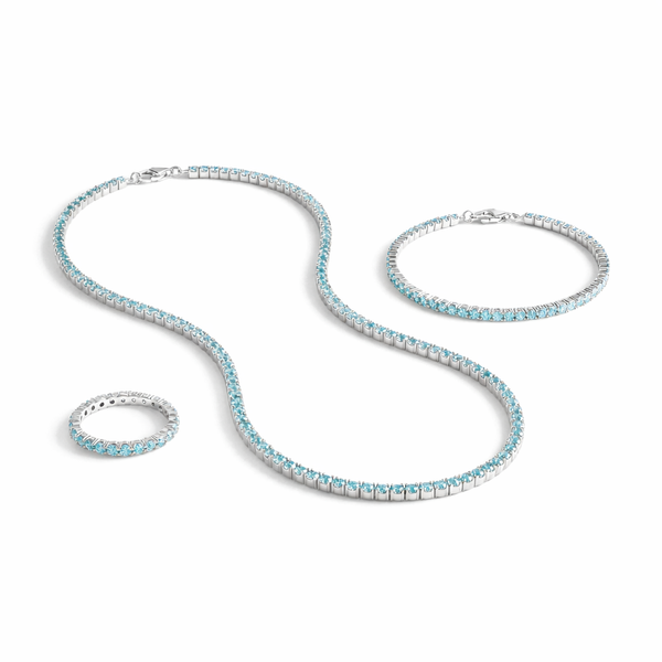 Serafina Aquamarine Tennis Trio Set Silver