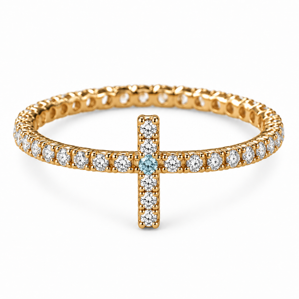 Evangelina Cross Birthstone Tennis Ring