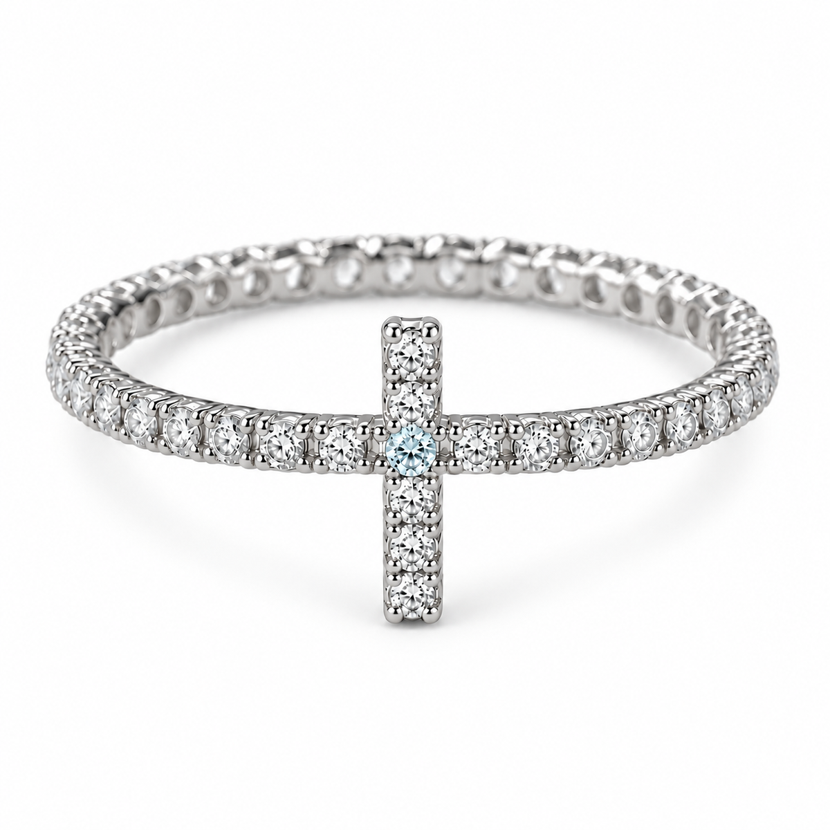 Evangelina Cross Birthstone Tennis Ring silver product