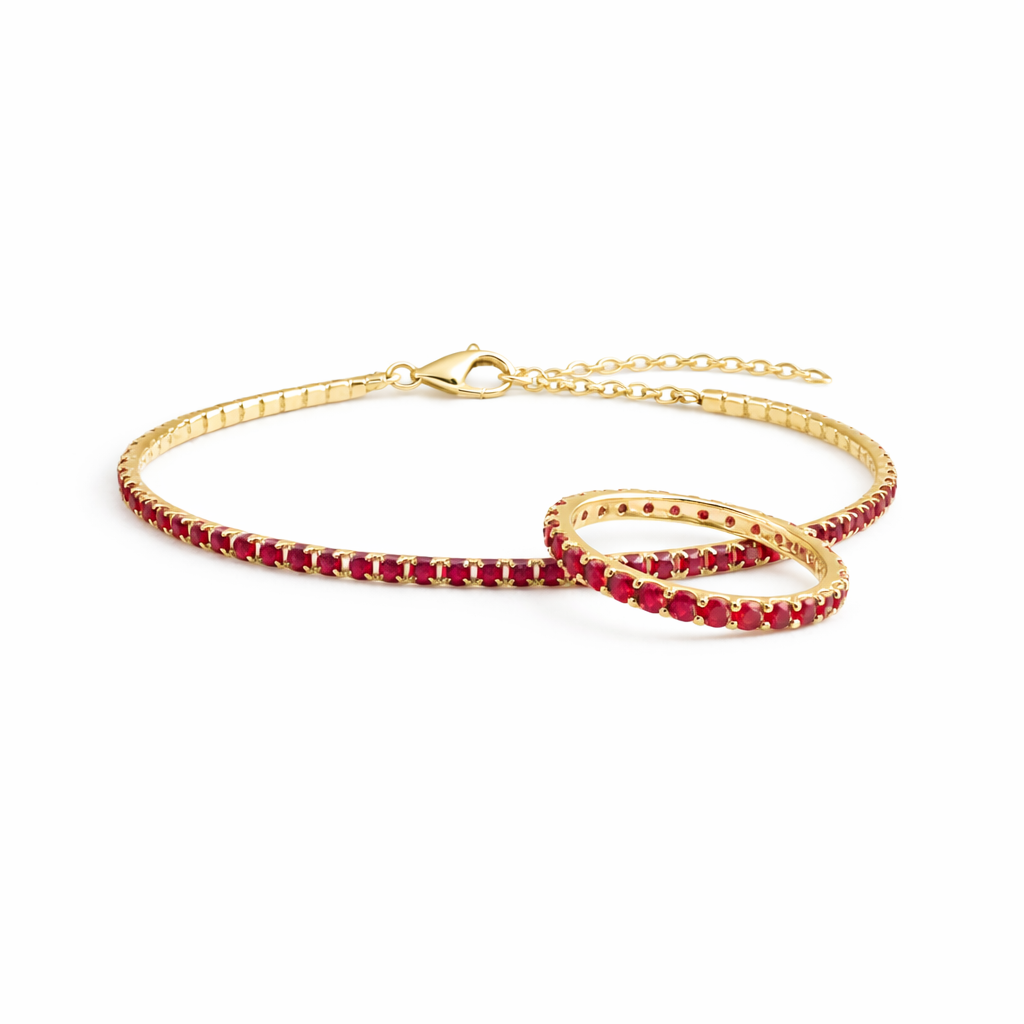 Sakura Ruby Tennis Duo Set in 10K yellow gold
