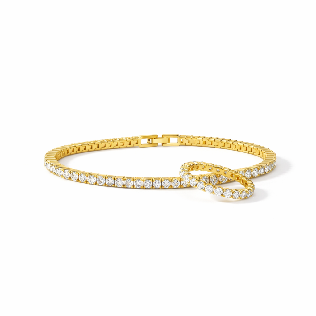 Tennis Diamond Duo Set in 10K yellow gold