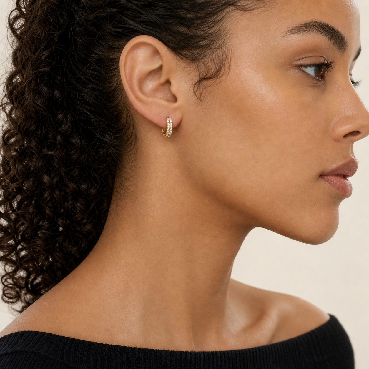 Lyra Diamond Double Row Huggie Earrings model 03 by SURI
