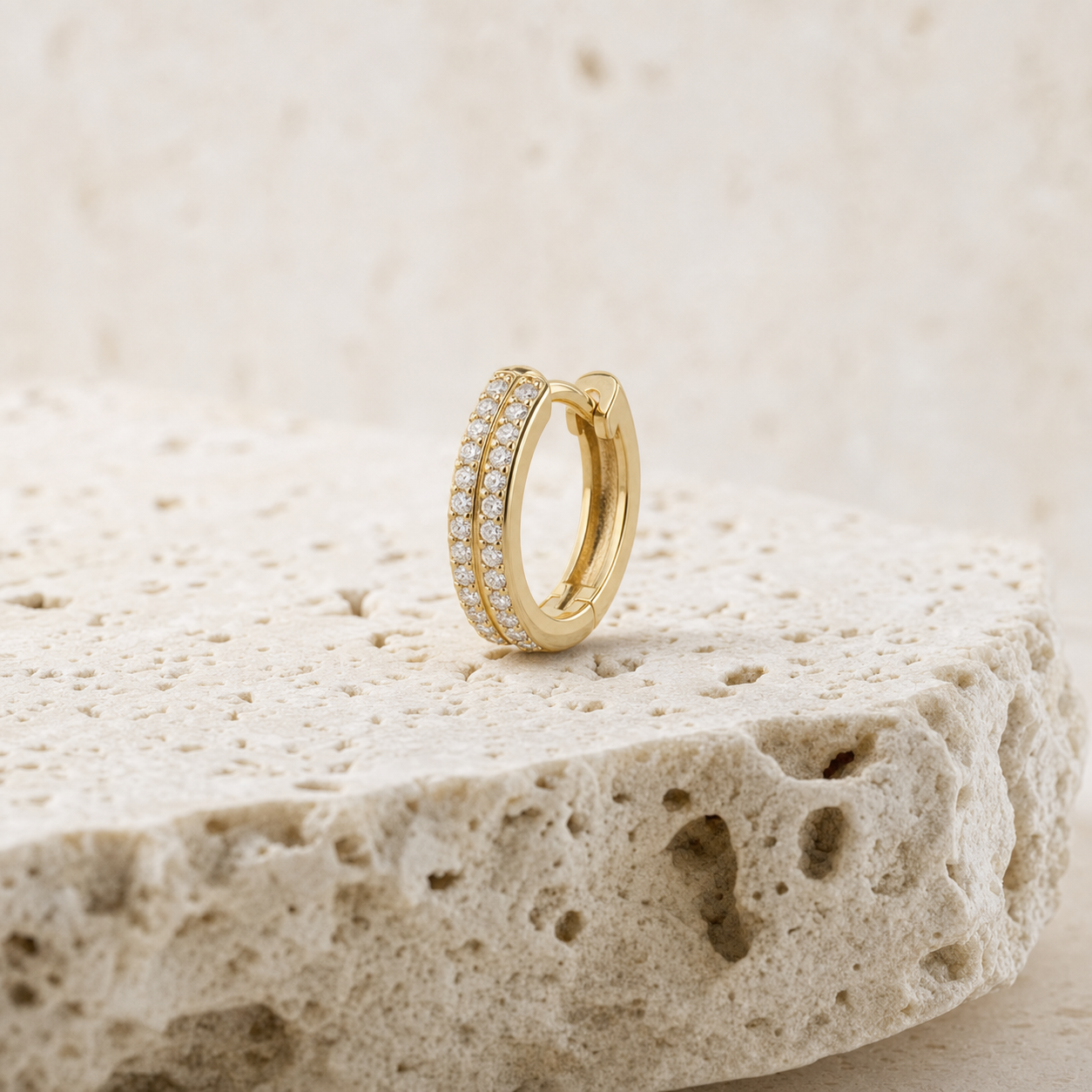 Lyra Diamond Double Row Huggie Earrings stone detail 01 by SURI