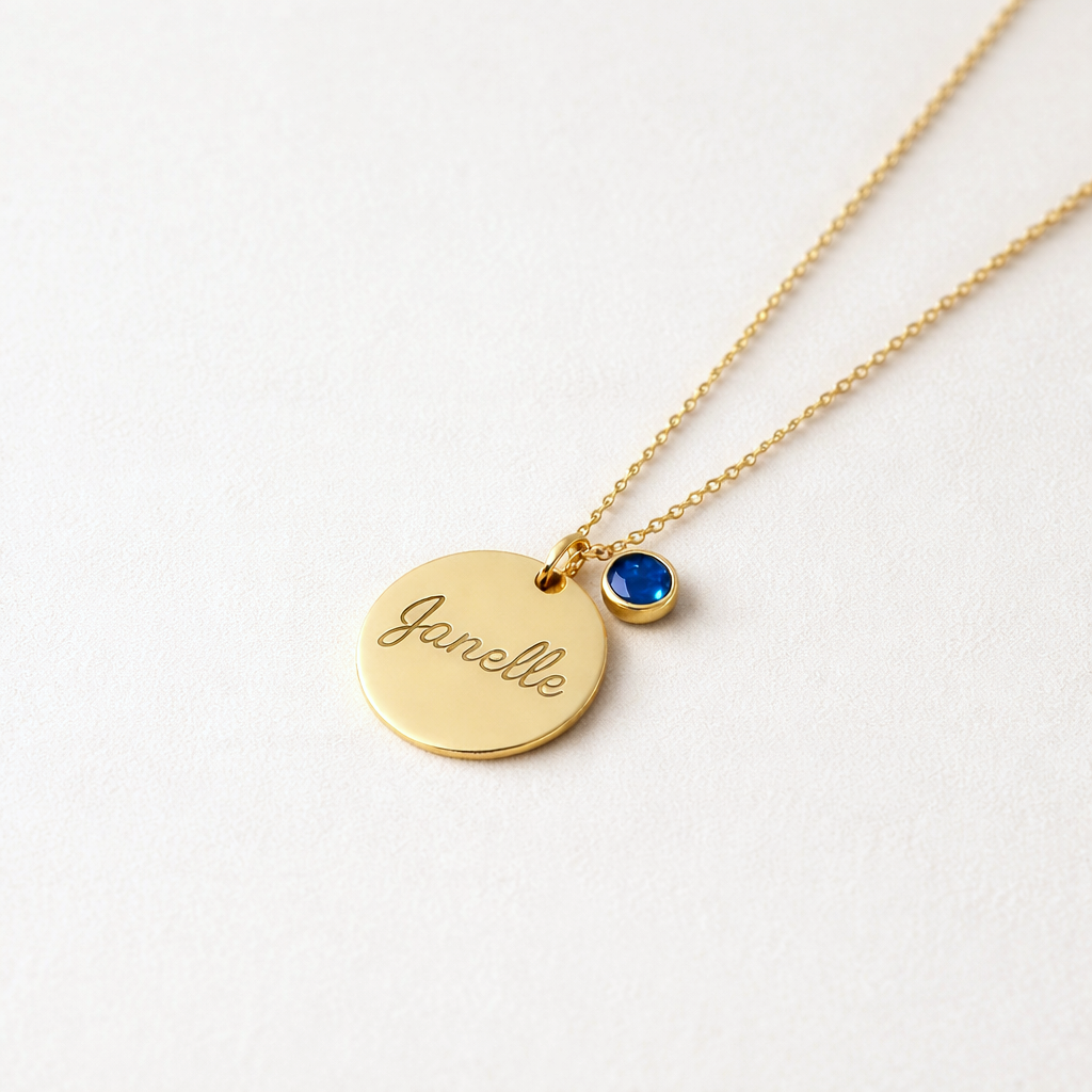 Name Disc Birthstone Necklace