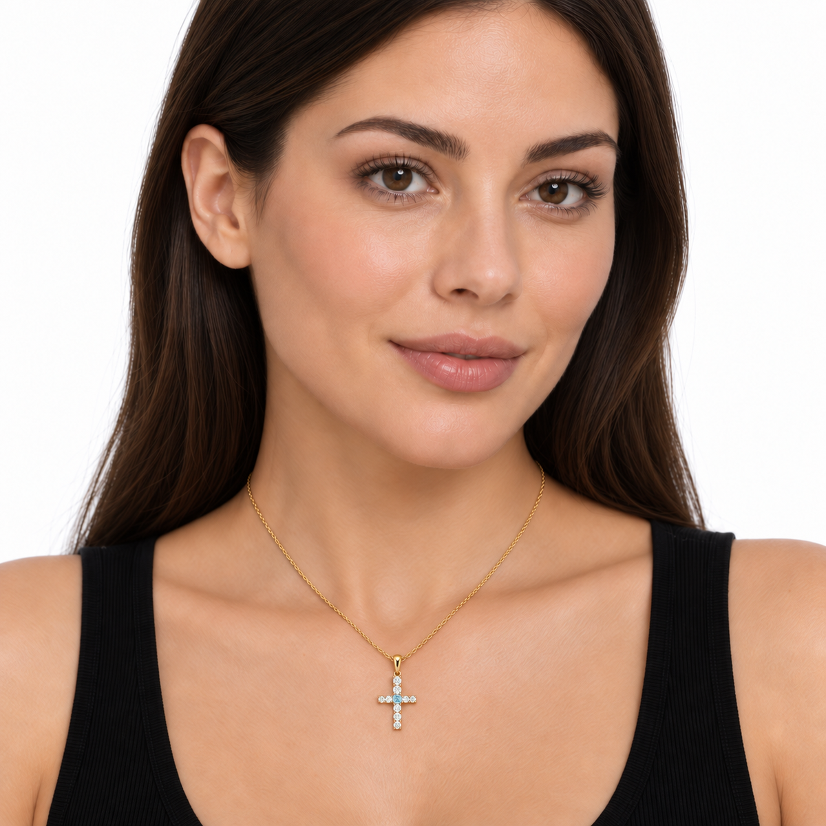 Evangelina Cross Birthstone Pendant Necklace gold model 1 small