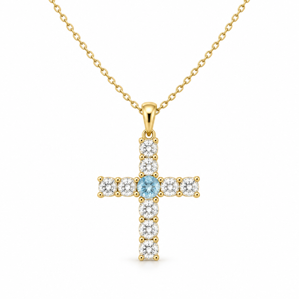 Evangelina Cross Birthstone Pendant Necklace