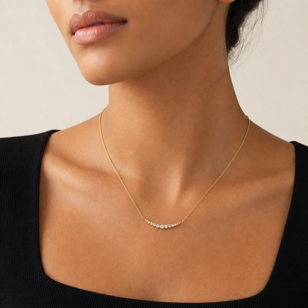 Verona Graduated Diamond Curve Necklace model 03 by SURI