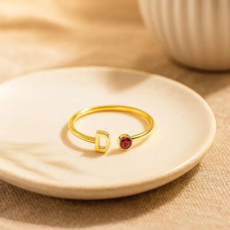 Initial Birthstone Ring