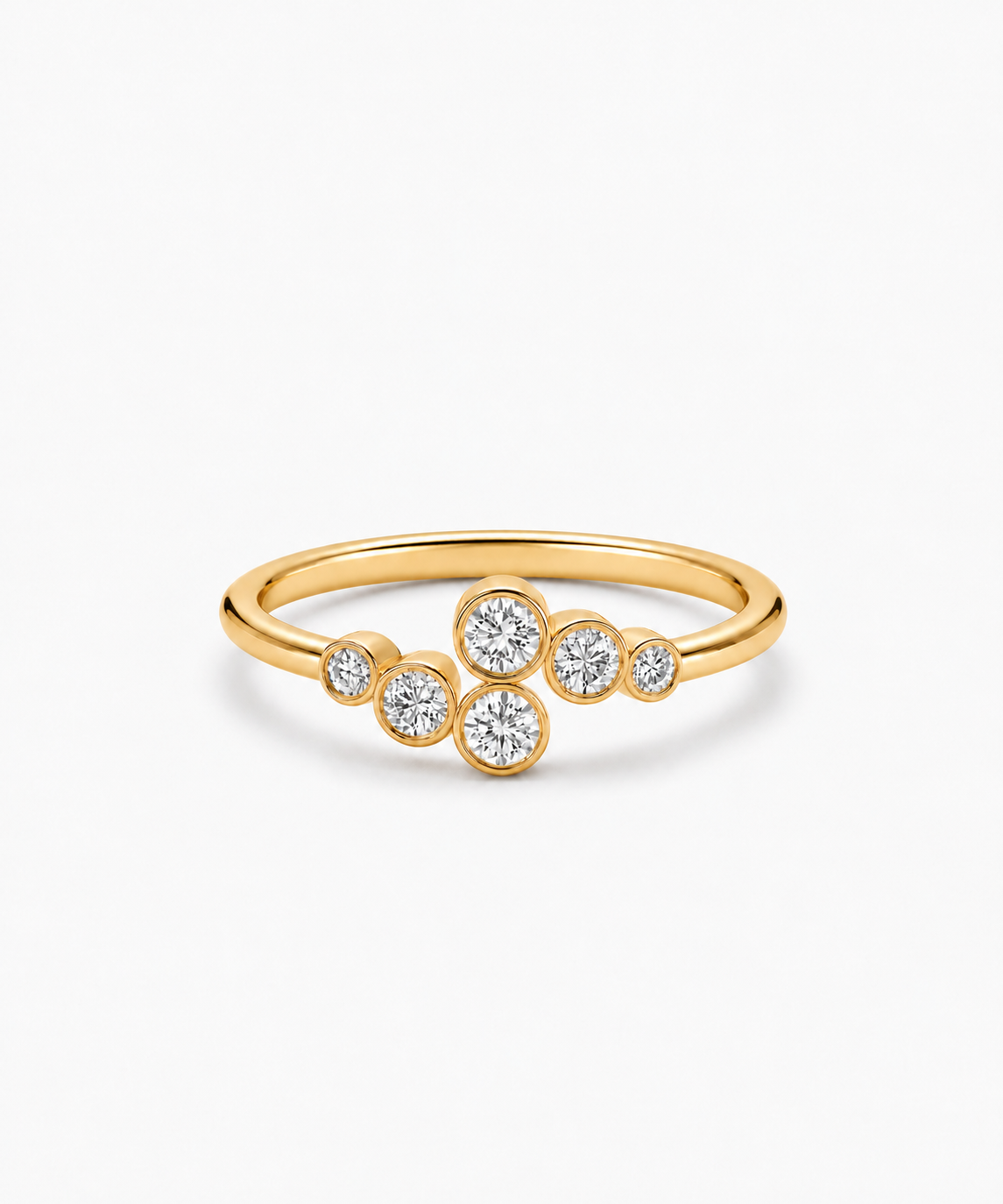 Elara Bezel Cluster Ring — Yellow Gold on white background