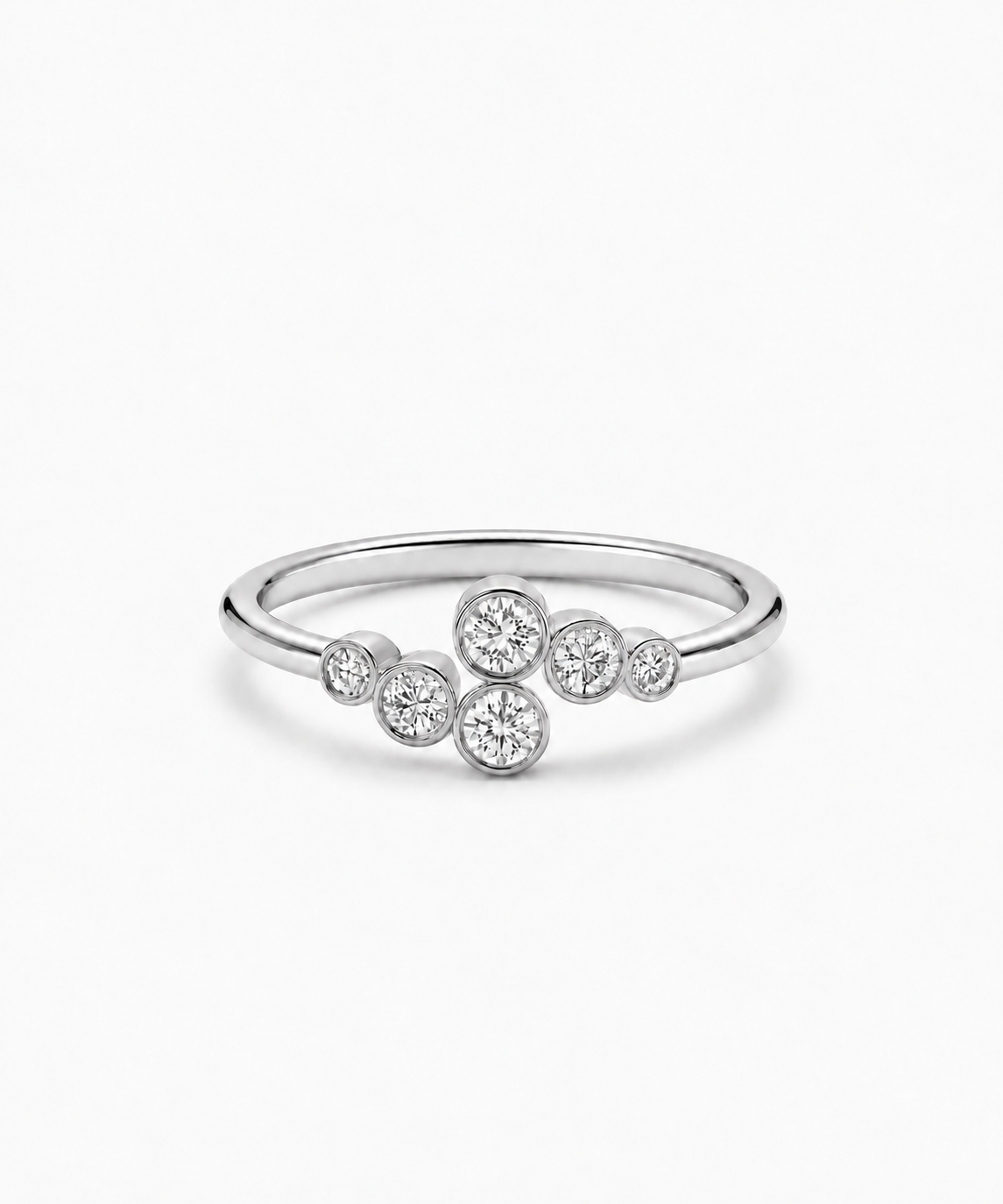 Elara Bezel Cluster Ring — Silver on white background