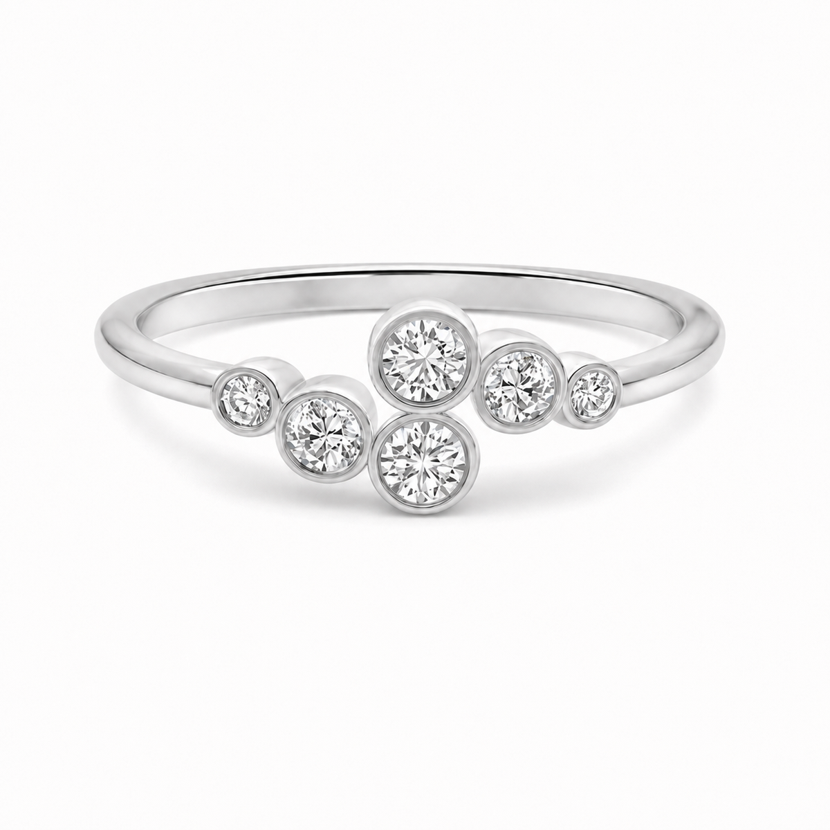 Elara Bezel Cluster Ring in silver on white background