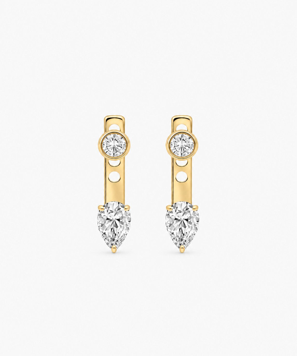 Mação Pear Drop Earrings — Yellow Gold on white background