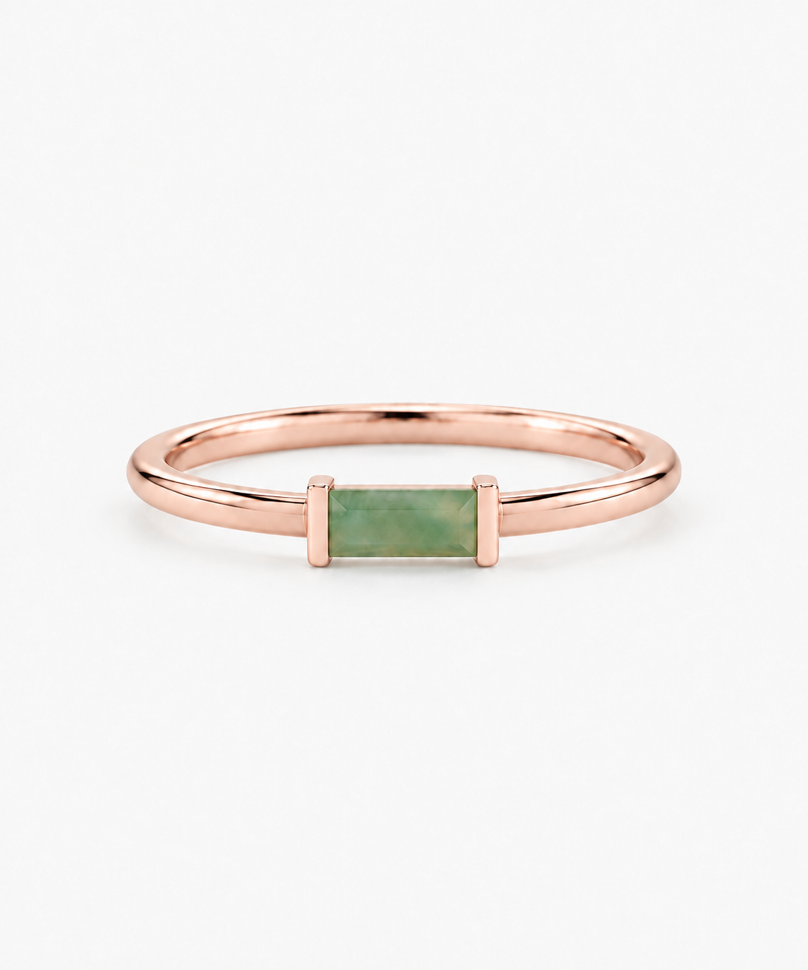Mori Baguette Jade Ring — Rose Gold on white background