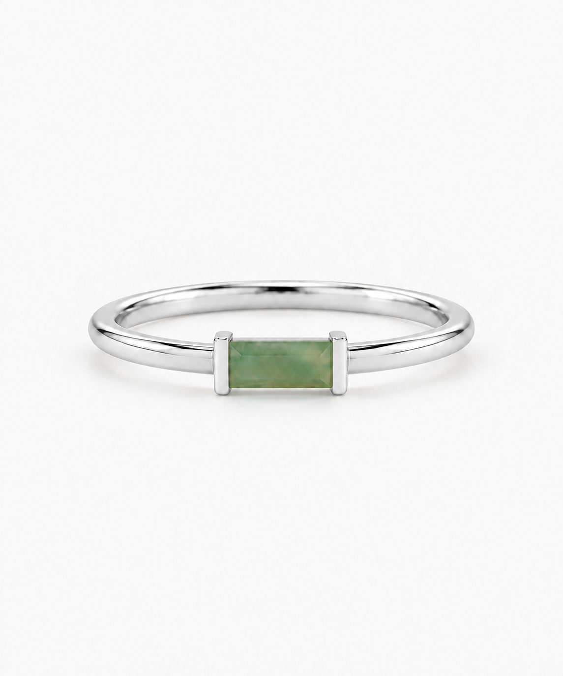 Mori Baguette Jade Ring — Silver on white background
