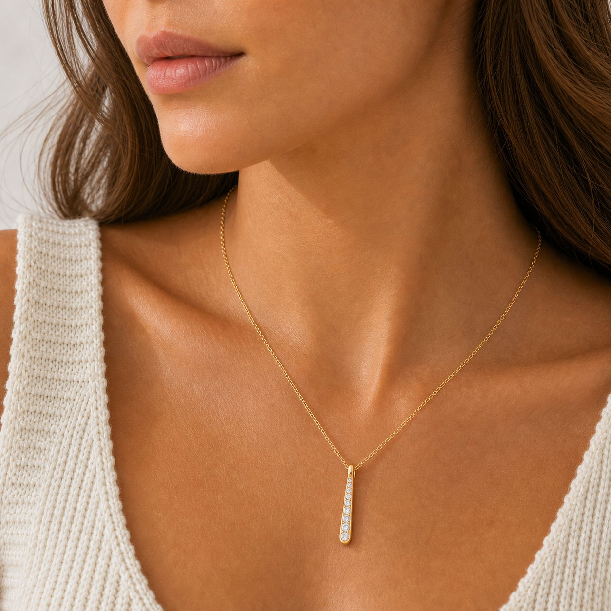 Oriana Zirconia Drop Necklace model gold 01 by SURI