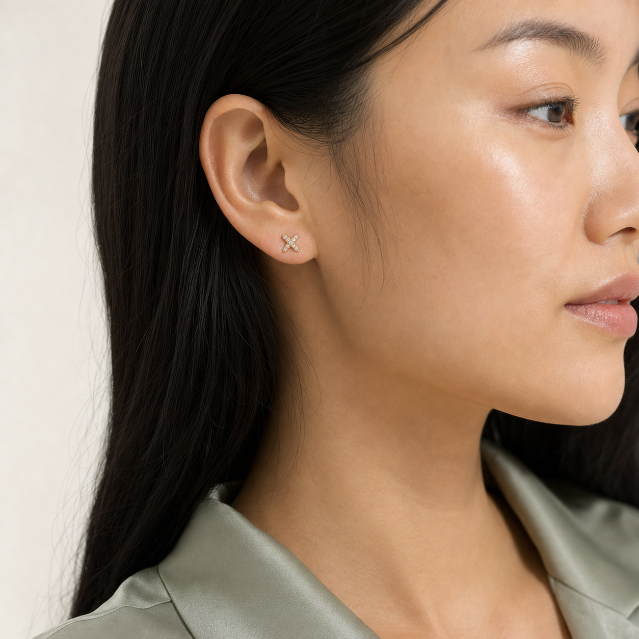 Sora Pave X Stud Earrings model 02 by SURI