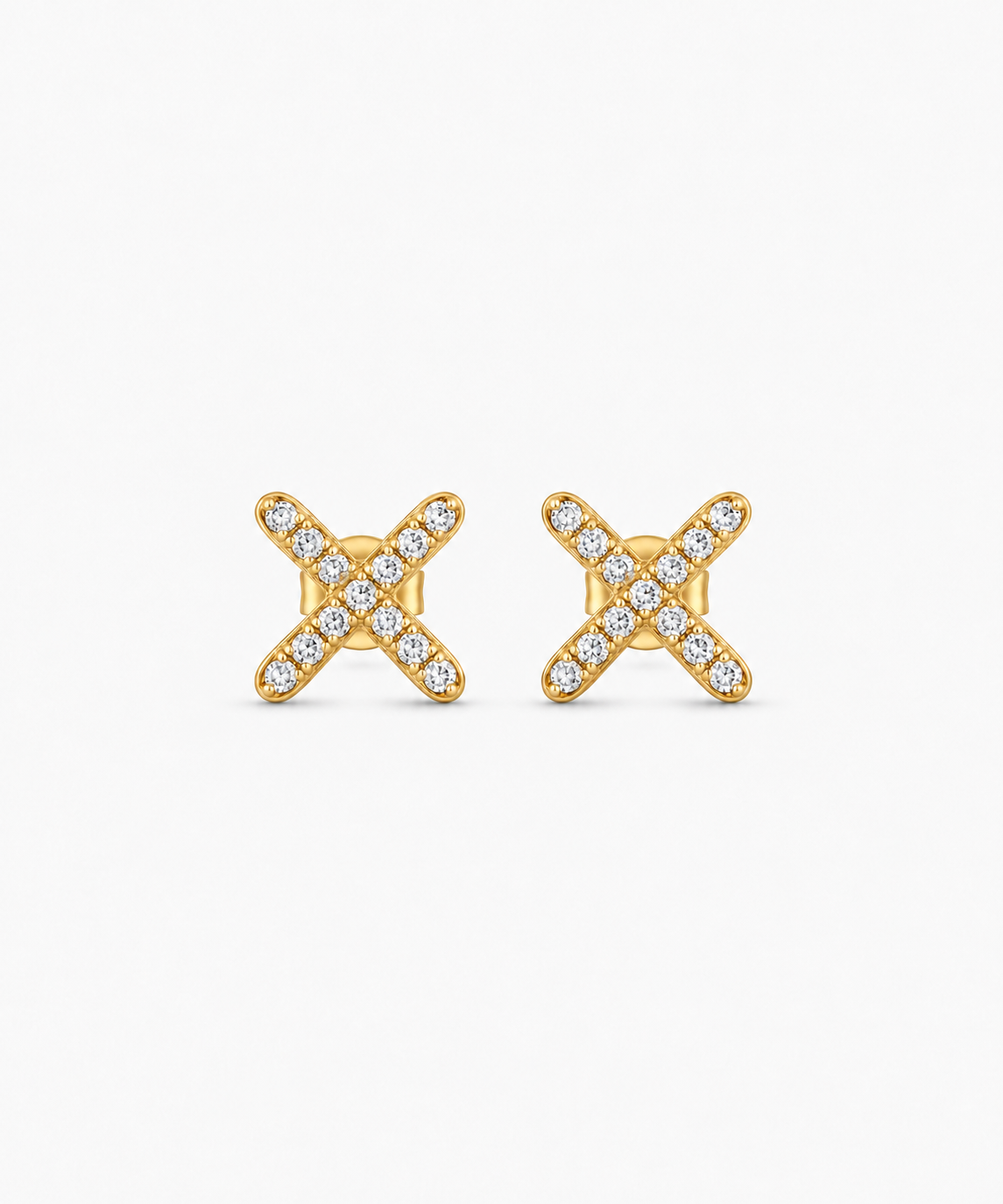 Sora Pave X Stud Earrings — gold on white background