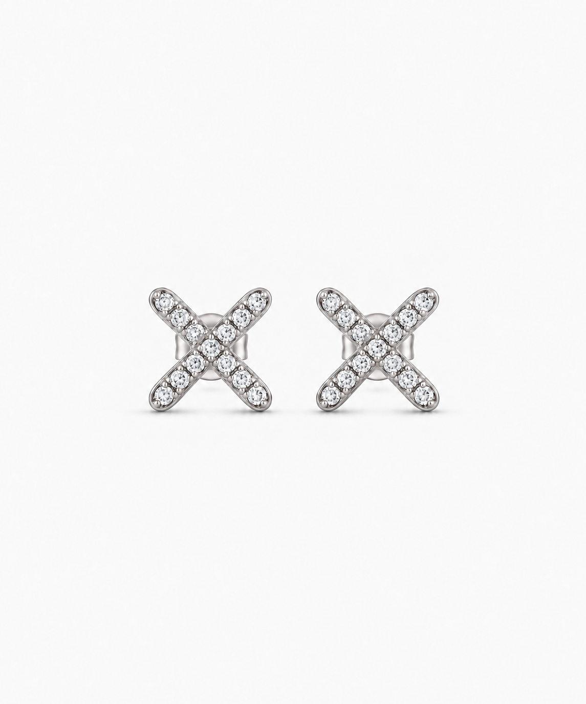 Sora Pave X Stud Earrings — silver on white background