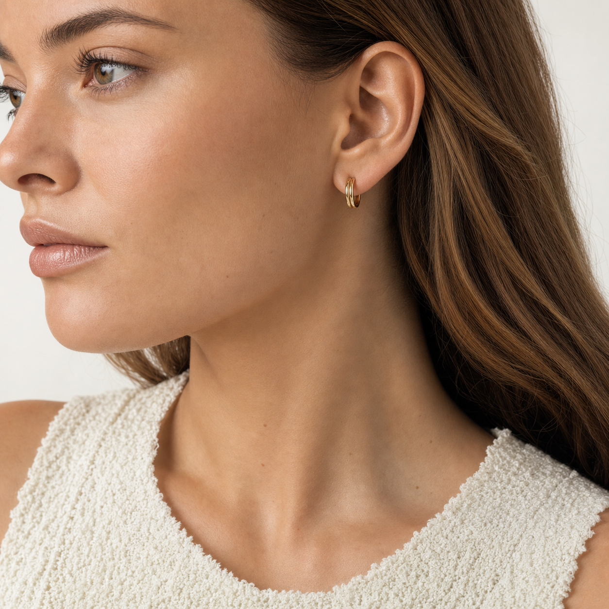 Riva Double Row Huggie Earrings model 01 by SURI