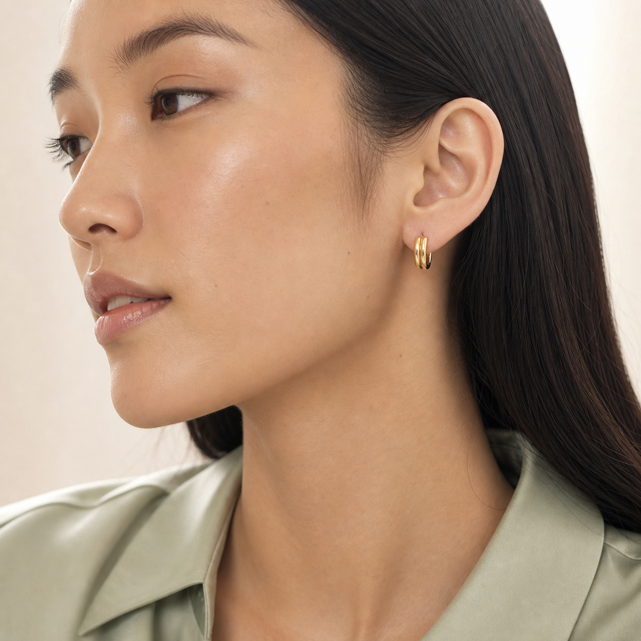 Riva Double Row Huggie Earrings model 02 by SURI